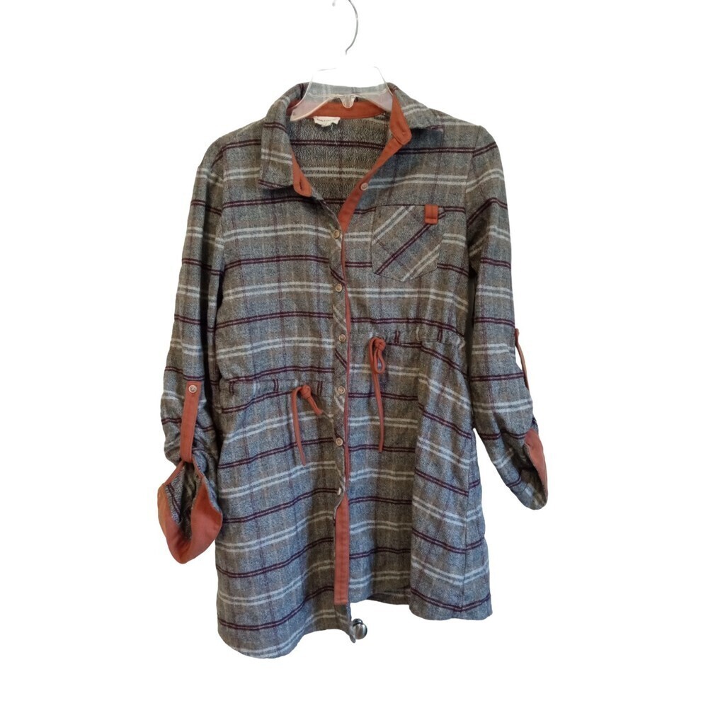 Hem & Thread Grey and orange tunic plaid tie‎ collard top